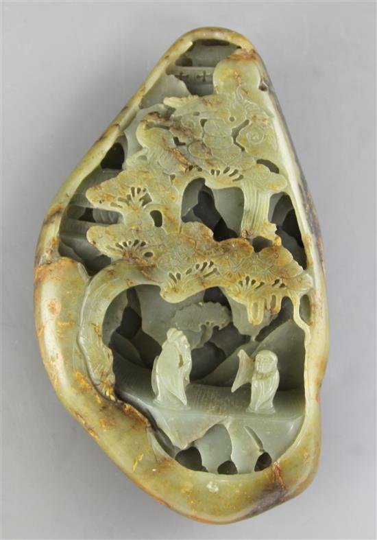 A Chinese celadon jade boulder carving, 20th century, 21.5cm